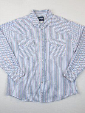 Wrangler Western Shirt Men's XL Multi Color Striped Pearl Snap Long Sleeve
